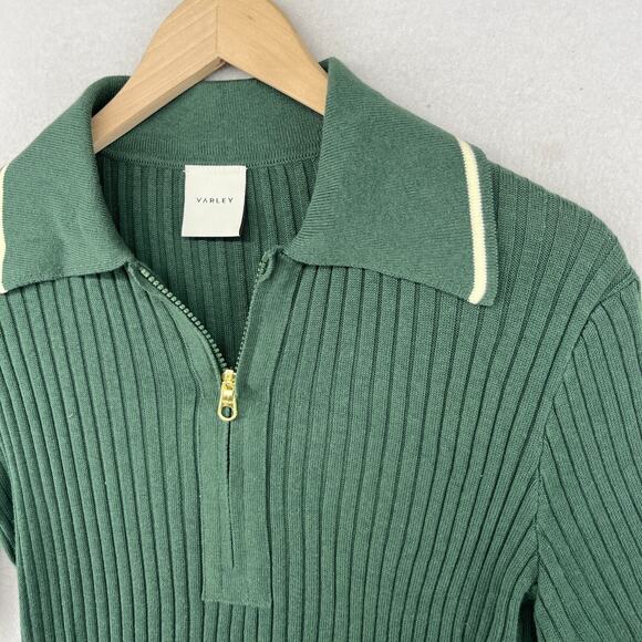 VARLEY Napier Sweater M Fitted Polo 1/4 Zip Ribbed Cotton Blend Green - Picture 5 of 15